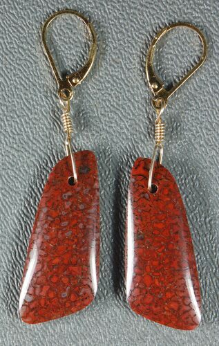 Vibrant, Red Agatized Dinosaur Gembone Earrings #33832